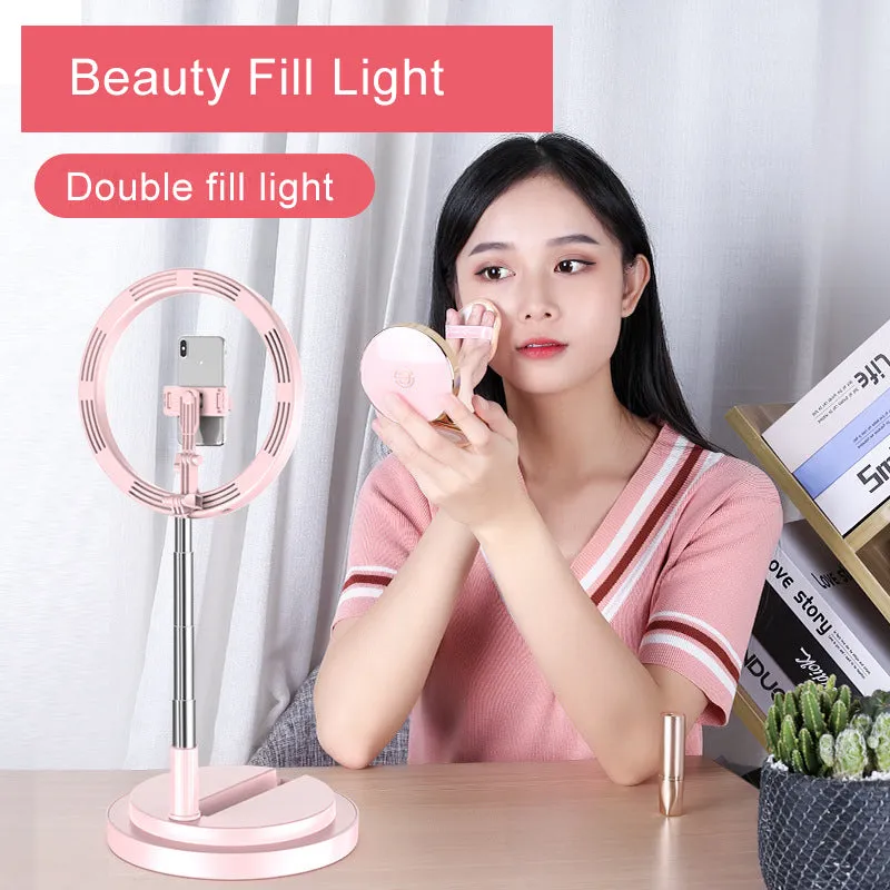 Selfie Ring Light LED Dimmable Video Studio Photography Lighting for Vlog Live Photo with Tripod Y2 fill light pink