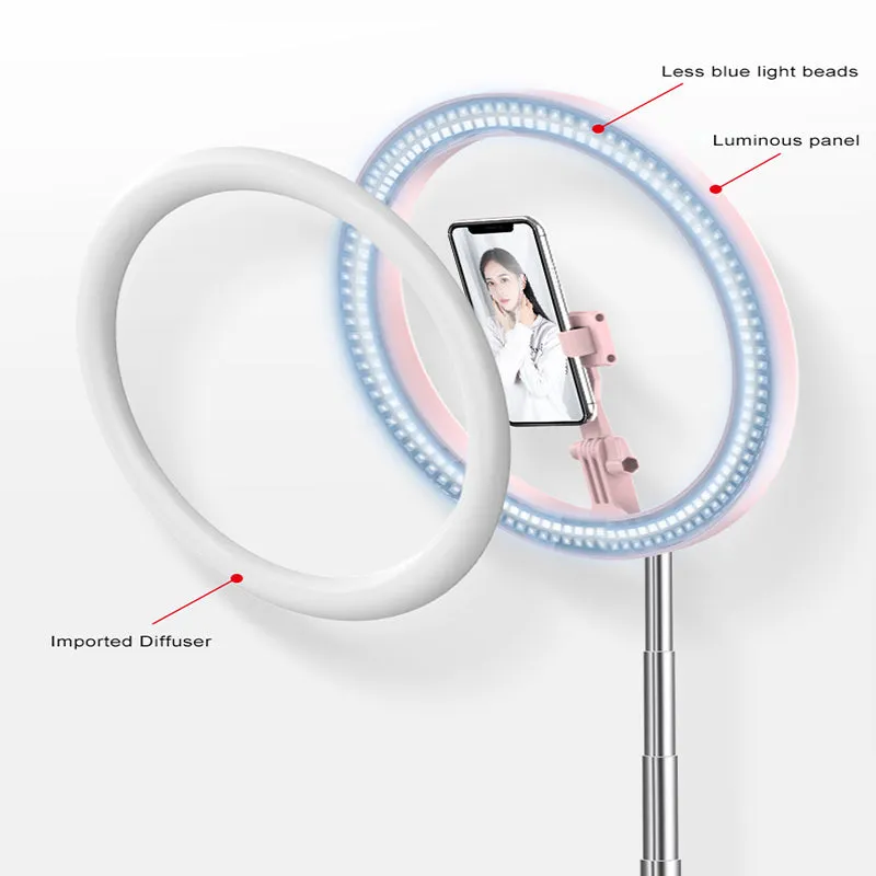 Selfie Ring Light LED Dimmable Video Studio Photography Lighting for Vlog Live Photo with Tripod Y2 fill light pink