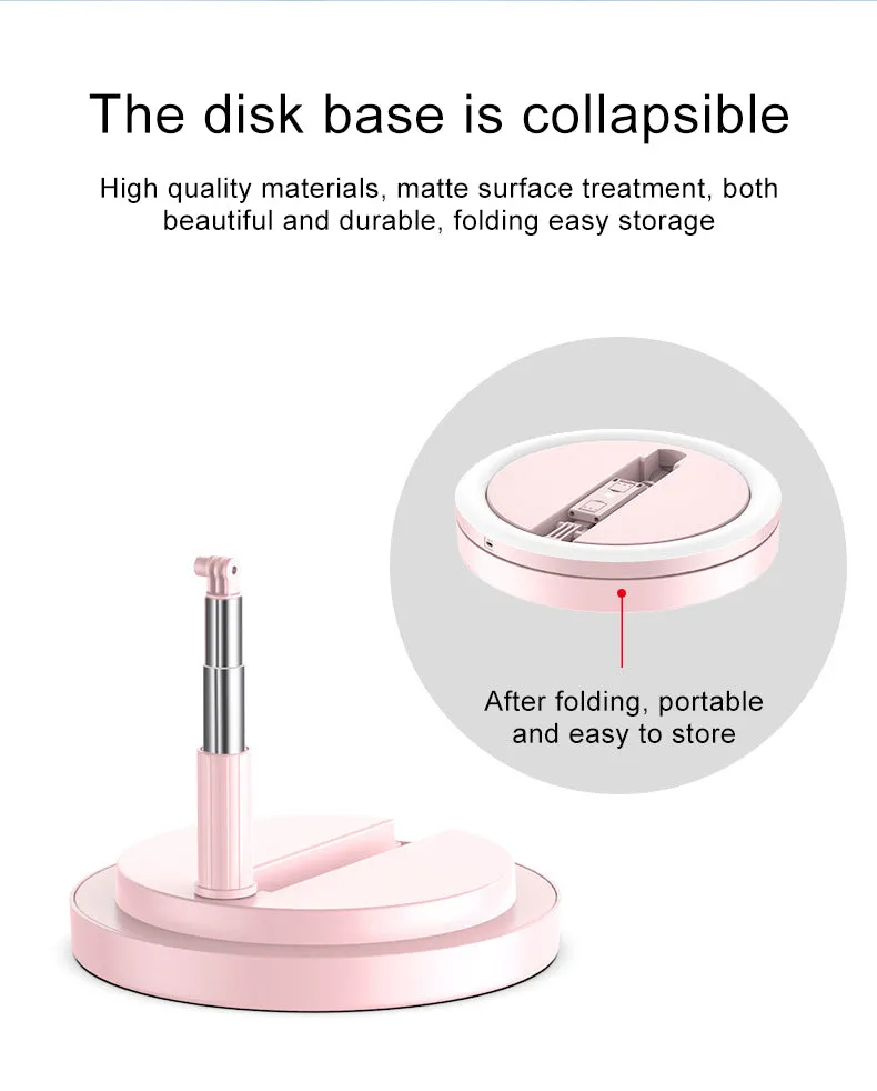 Selfie Ring Light LED Dimmable Video Studio Photography Lighting for Vlog Live Photo with Tripod Y2 fill light pink