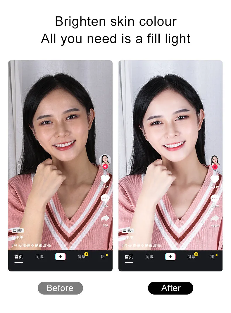 Selfie Ring Light LED Dimmable Video Studio Photography Lighting for Vlog Live Photo with Tripod Y2 fill light pink