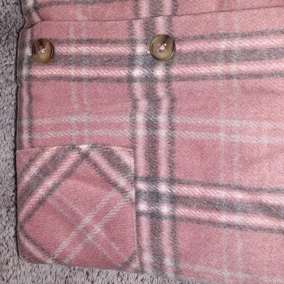 SHE   SKY Baby Pink Plaid Soft Fleece Lightweight Shacket