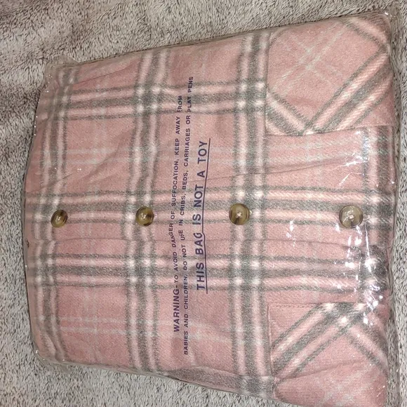 SHE   SKY Baby Pink Plaid Soft Fleece Lightweight Shacket