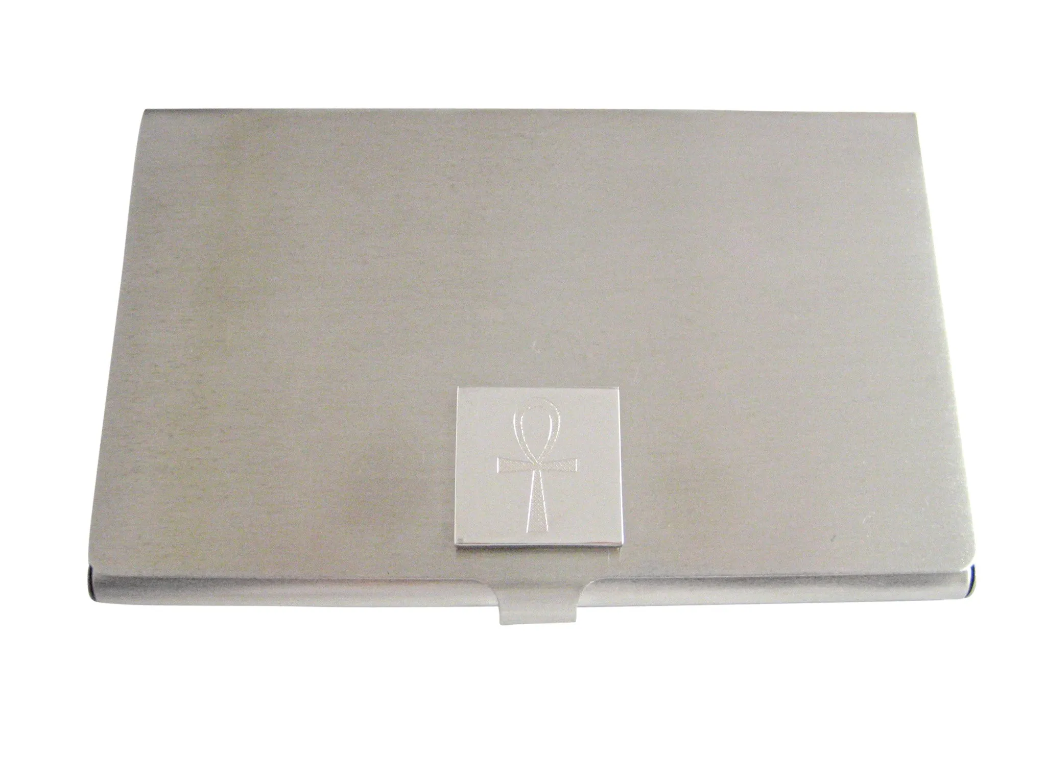 Silver Toned Etched Ankh Cross Business Card Holder
