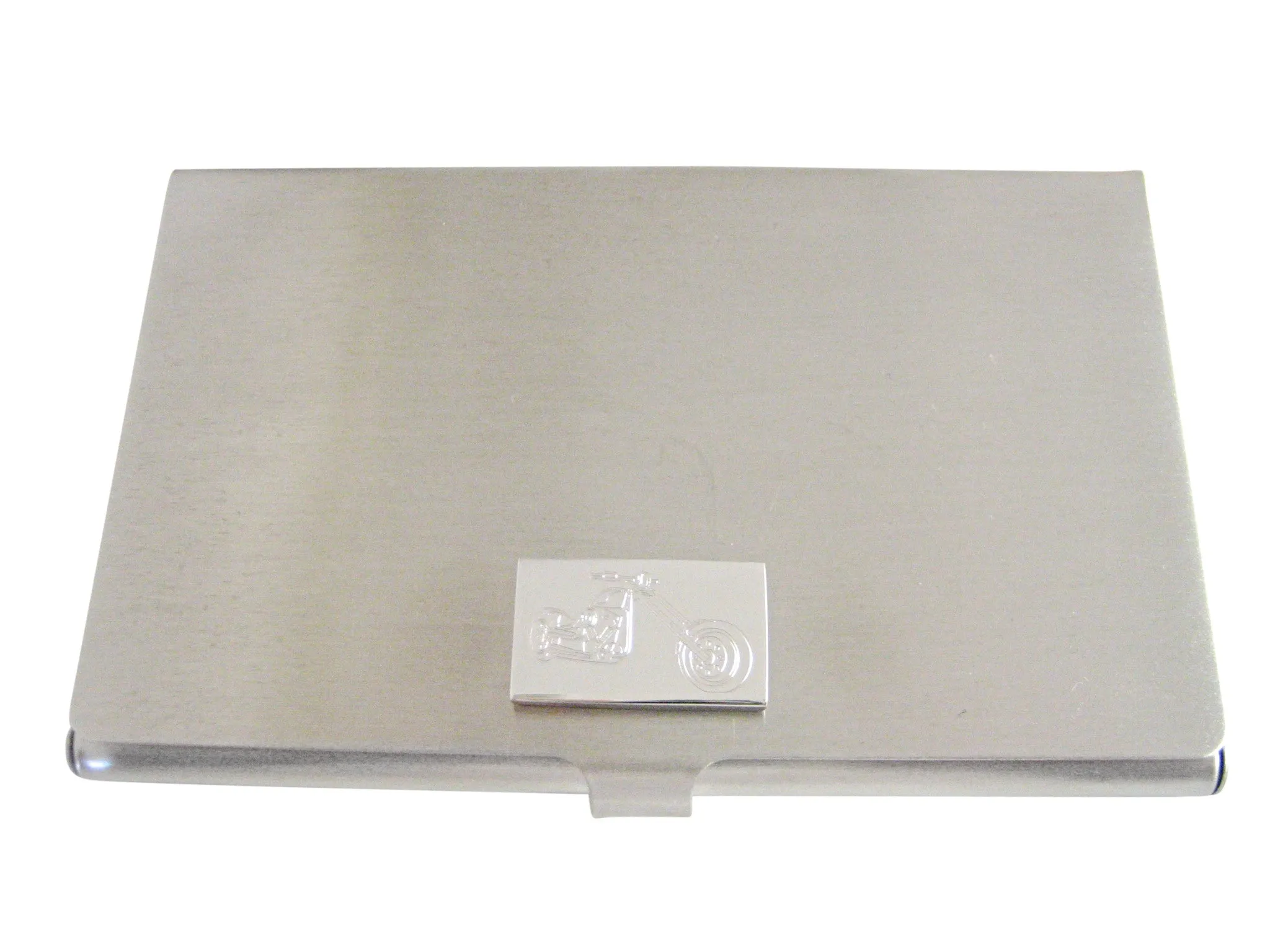 Silver Toned Etched Chopper Motorcycle Business Card Holder