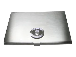 Silver Toned Etched Oval Acorn Business Card Holder
