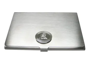Silver Toned Etched Oval Full Lion Business Card Holder