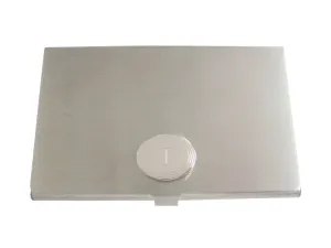 Silver Toned Etched Oval Letter T Monogram Business Card Holder