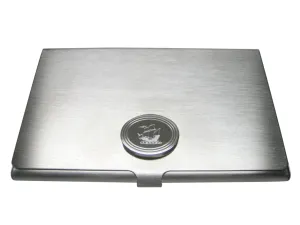Silver Toned Etched Oval Old Style Ship Business Card Holder