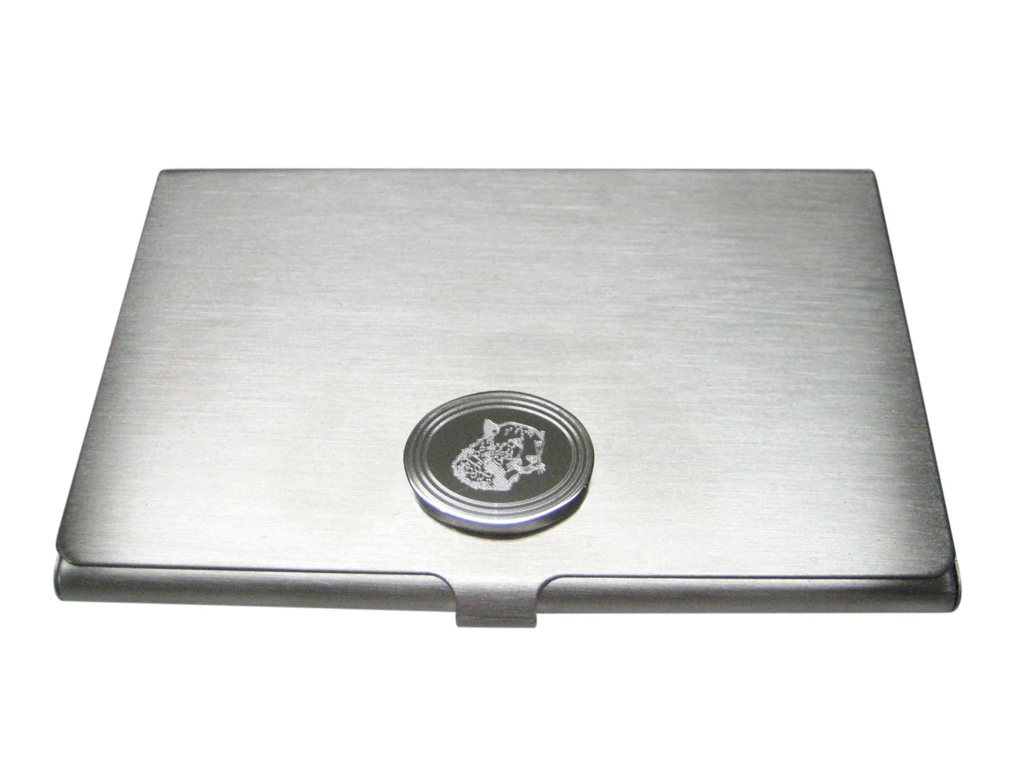 Silver Toned Etched Oval Puma Head Business Card Holder