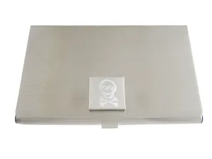 Silver Toned Etched Shy Skull with Crossbones Business Card Holder