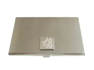 Silver Toned Etched Side Facing Dog Head Business Card Holder