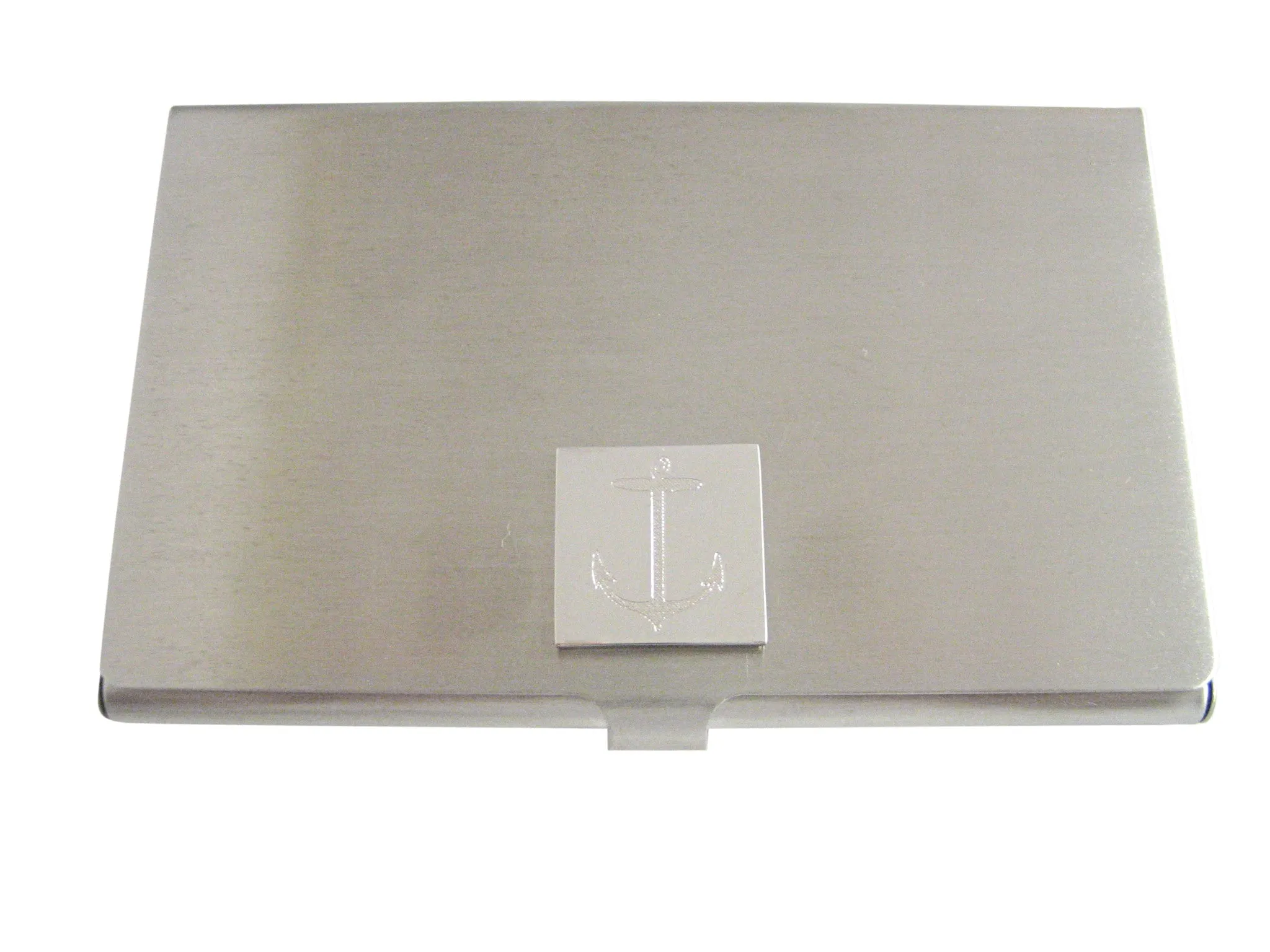 Silver Toned Etched Skinny Nautical Anchor Business Card Holder