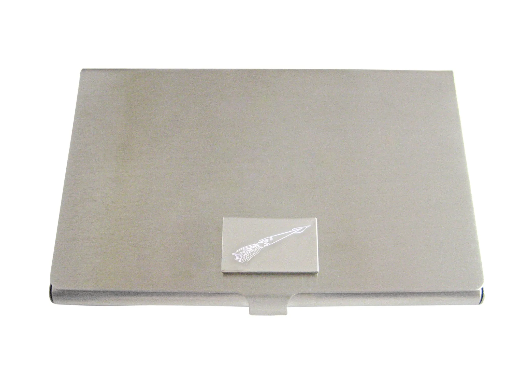 Silver Toned Etched Squid Business Card Holder