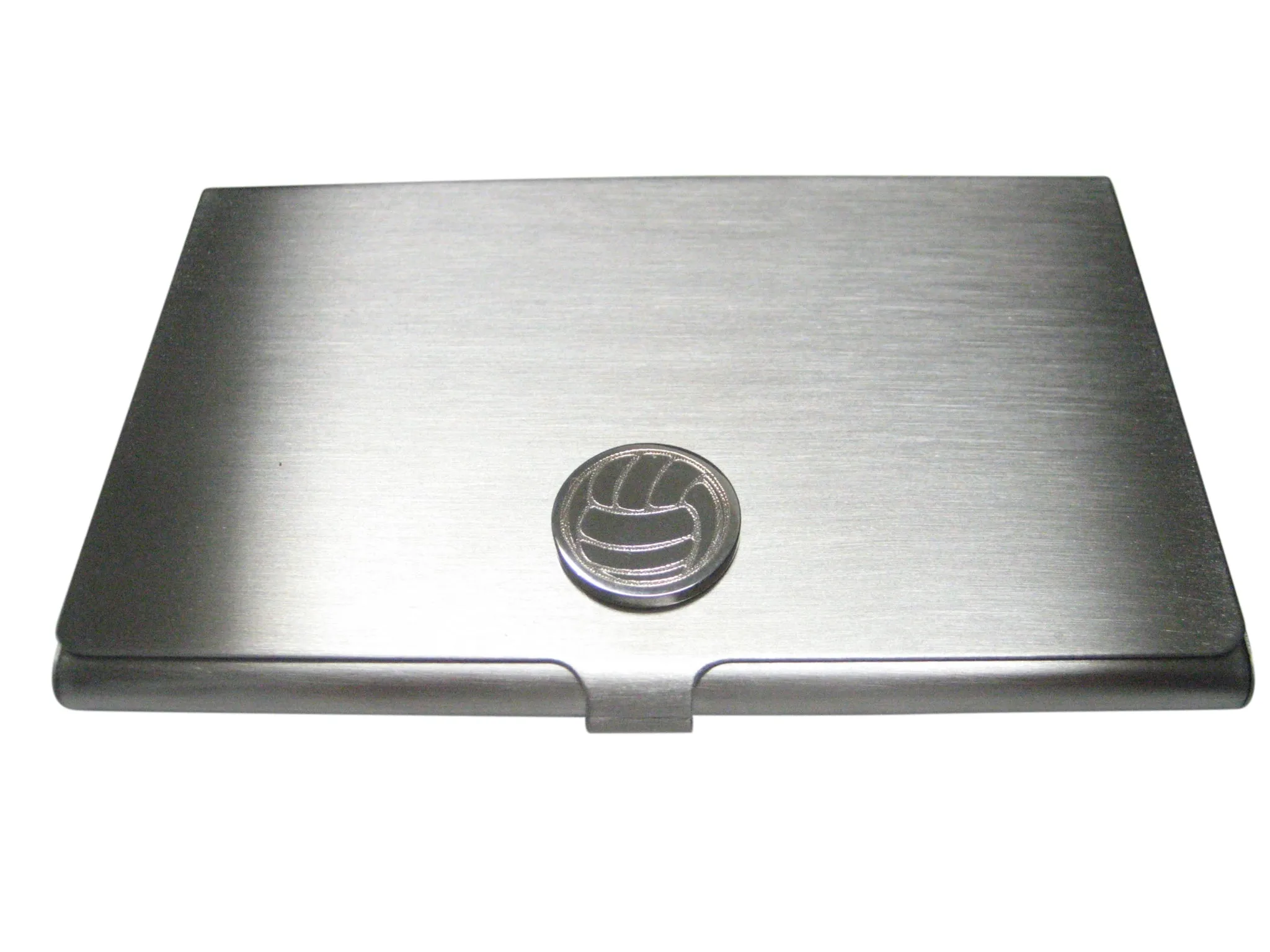 Silver Toned Etched Volleyball Business Card Holder