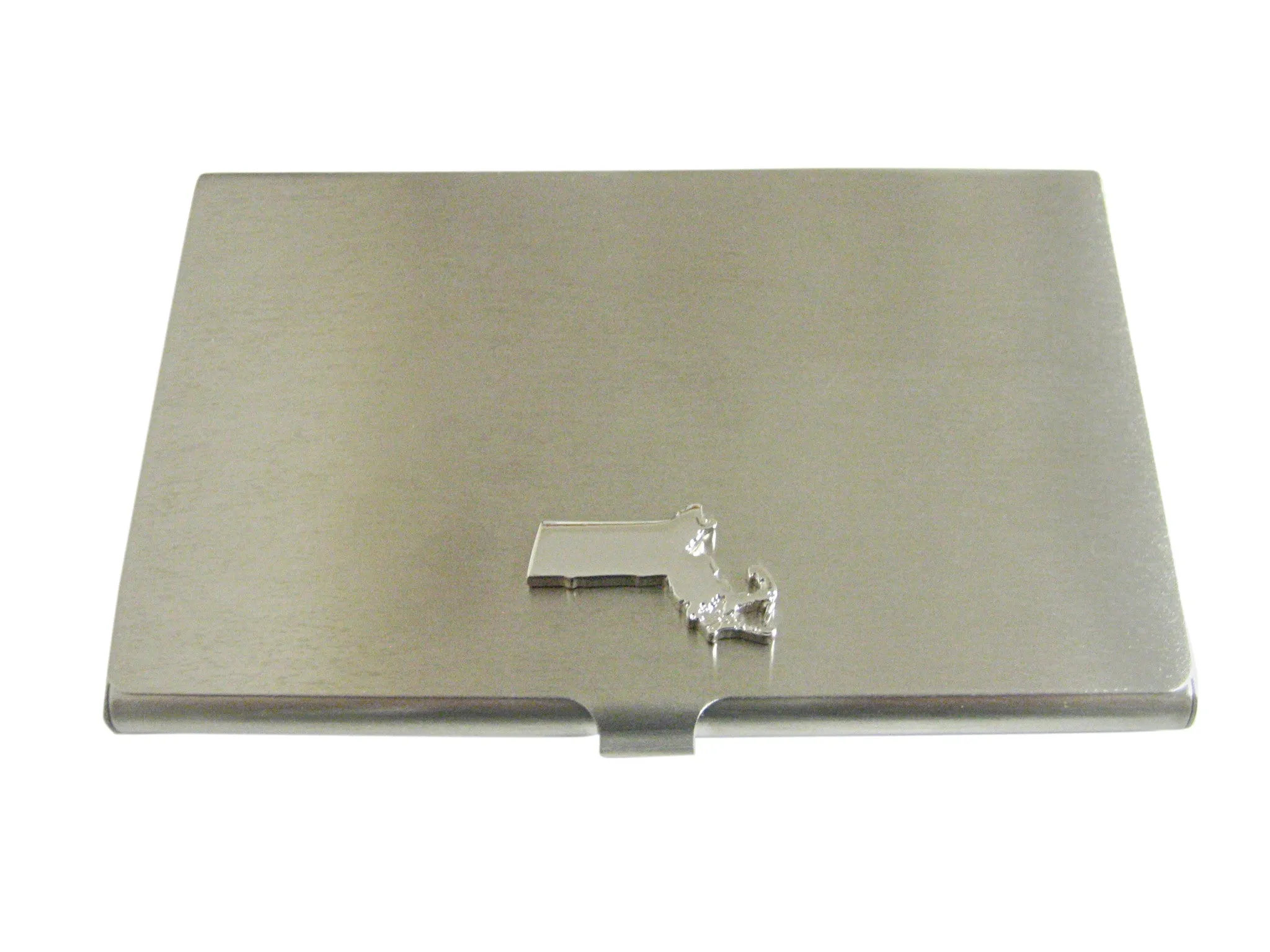 Silver Toned Massachusetts State Map Shape Business Card Holder