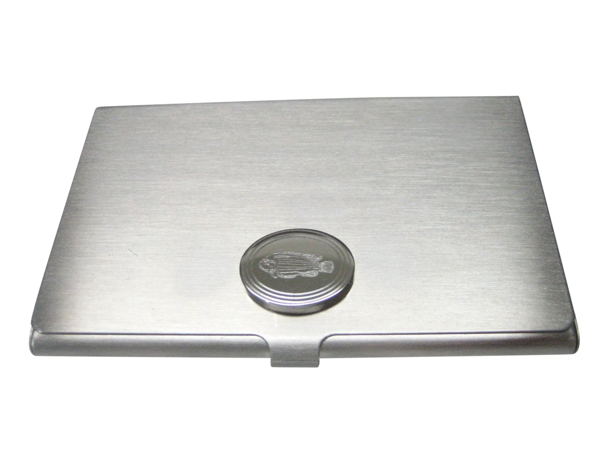 Silver Toned Oval Etched African Cichlid Fish Business Card Holder