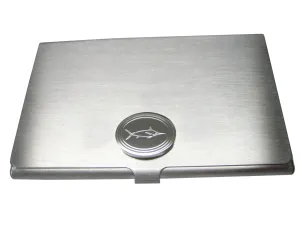 Silver Toned Oval Etched Marlin Sailfish Business Card Holder