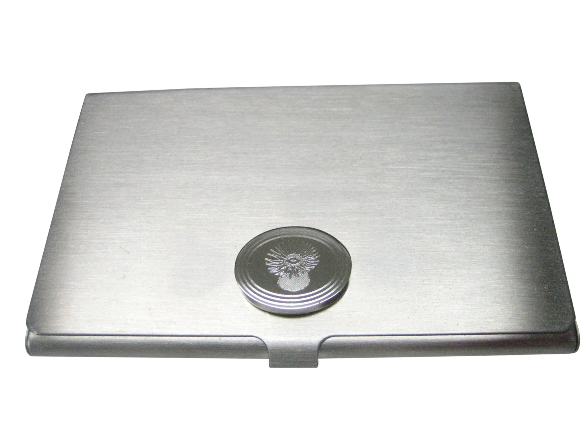 Silver Toned Oval Etched Sea Anemone Business Card Holder