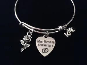 Silver Wedding Anniversary Expandable Charm Bracelet Adjustable Bangle Wife Gift
