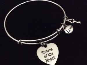 Sisters of the Heart Expandable Silver Charm Bracelet Best Friend Bangle Gift