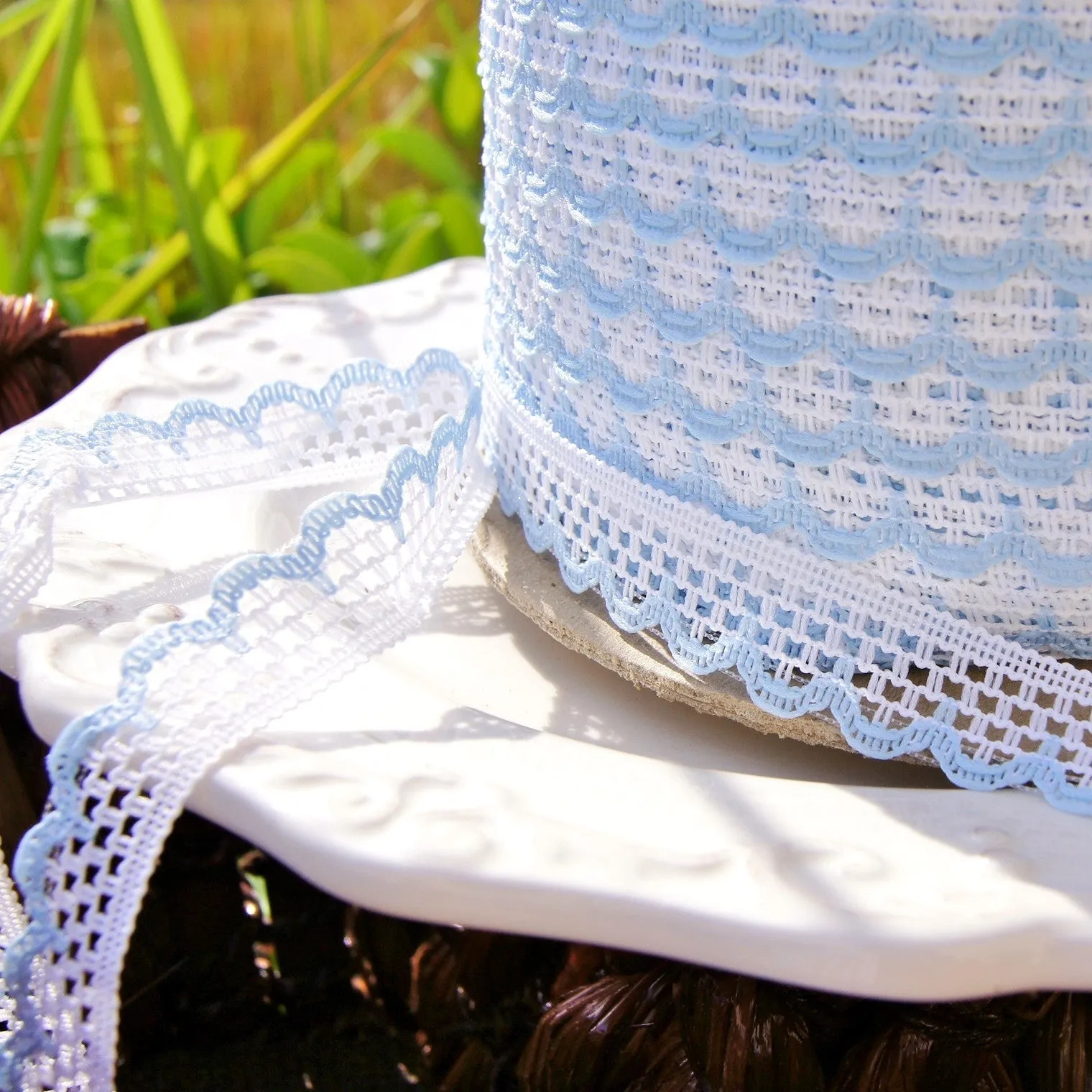 Sky Blue White Scalloped Lace Edging ½" wide