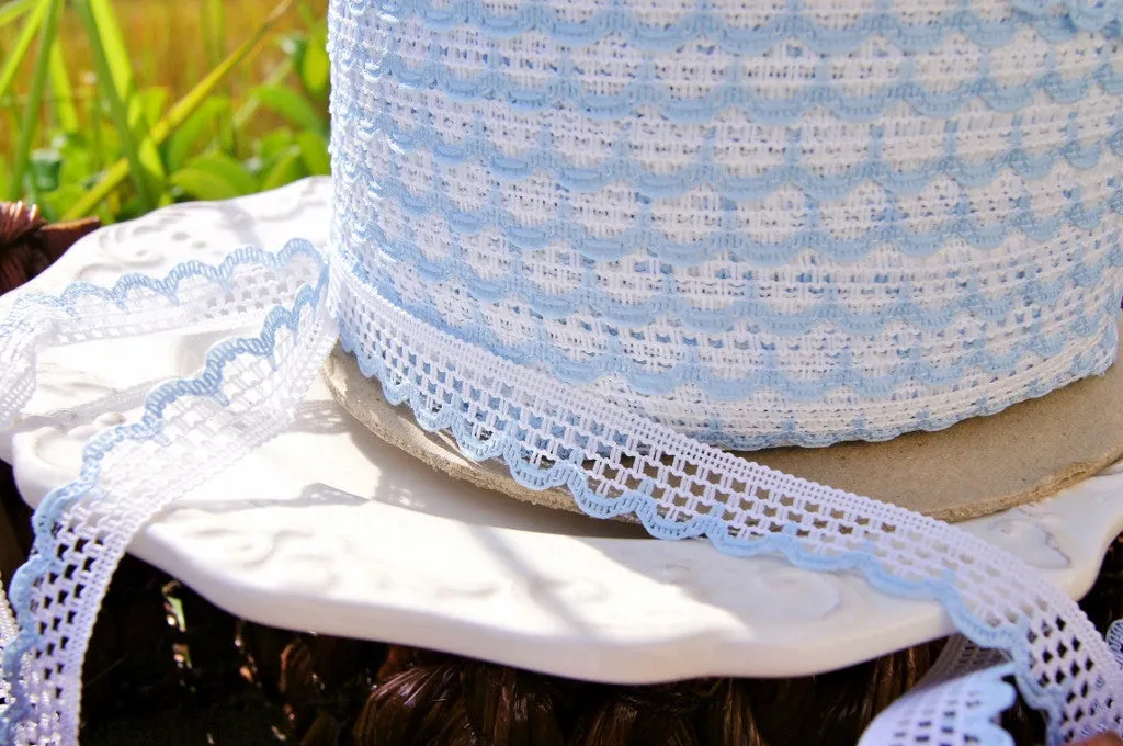 Sky Blue White Scalloped Lace Edging ½" wide