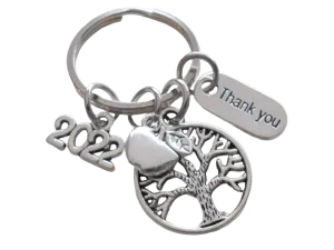 Small Tree Keychain with Thank You Charm & Apple Charm Keychain, Teacher Appreciation Keychain - Thanks for Helping Me Grow