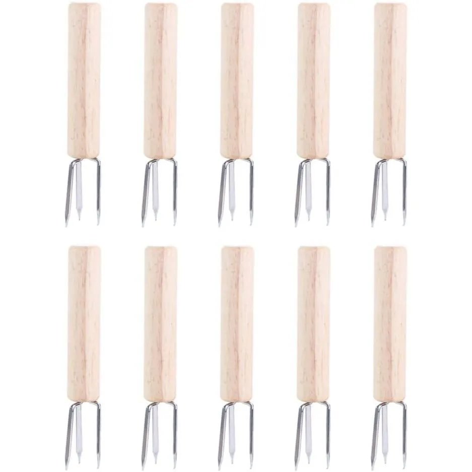 Stainless Steel Corn Holders with Wooden Handles