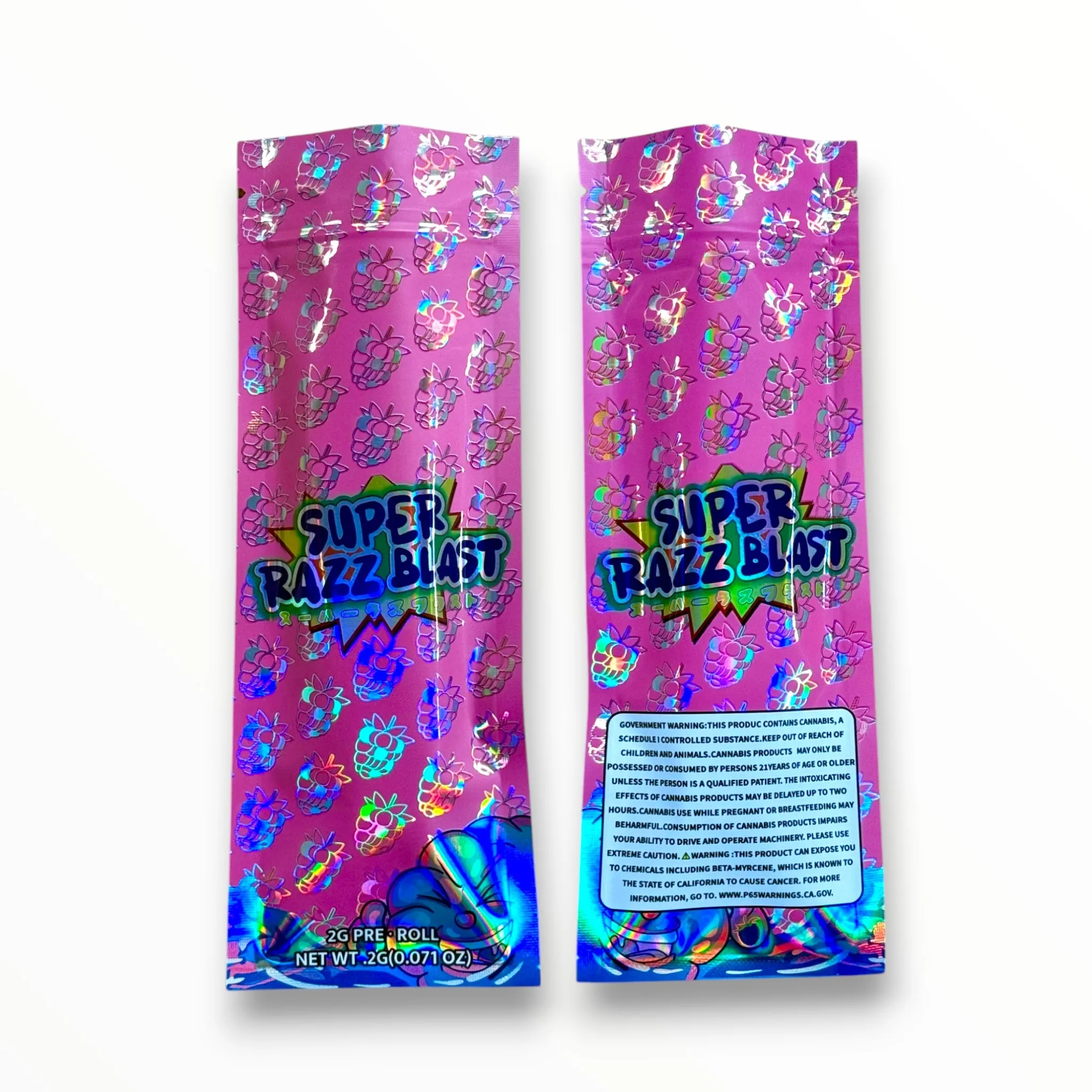 Super Razz Blast 2 Grams Holographic Pre Roll EMPTY PACKAGING