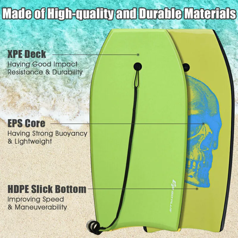 Super Surfing Lightweight Bodyboard with Leash-L - Color: Green - Size: L
