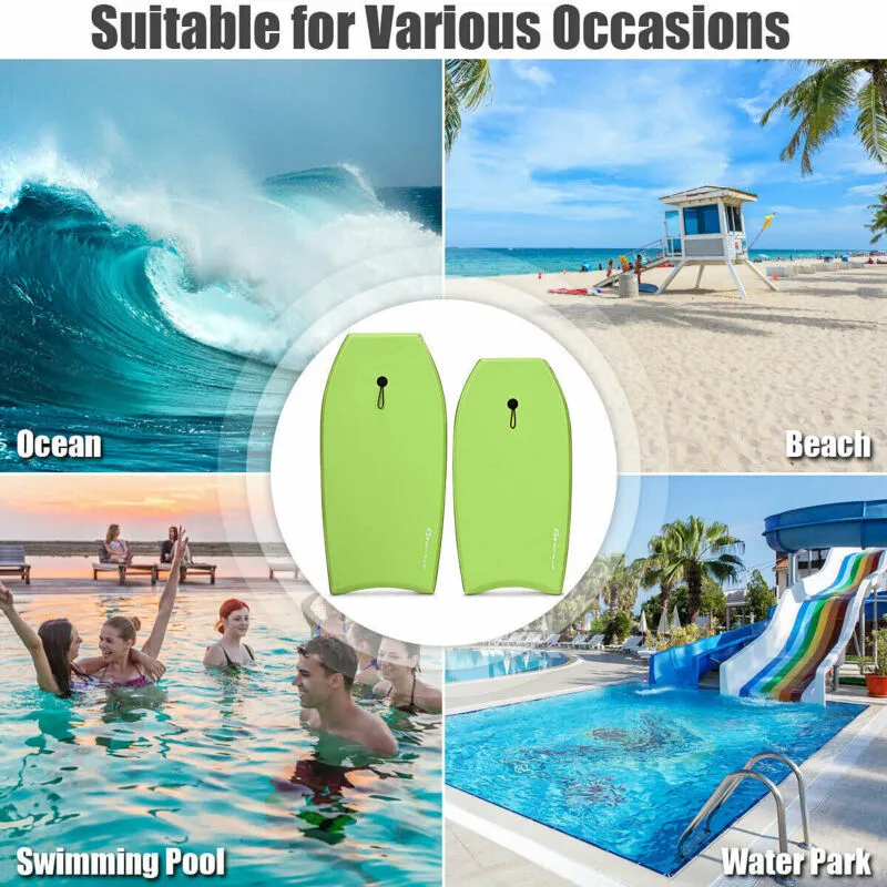 Super Surfing Lightweight Bodyboard with Leash-L - Color: Green - Size: L