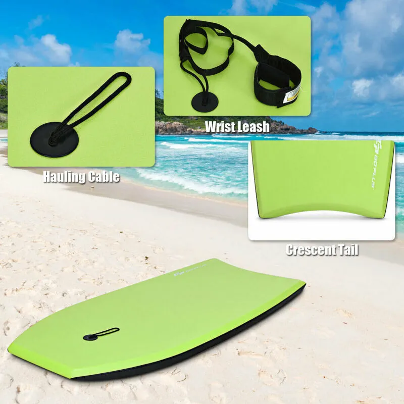 Super Surfing Lightweight Bodyboard with Leash-L - Color: Green - Size: L