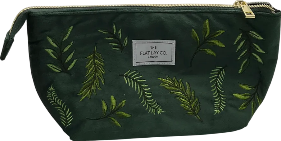 The Flat Lay Co. Green Forest Leaves Velvet Makeup Essentials Pouch One Size
