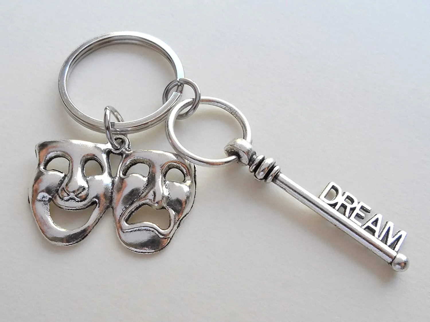 Theatre Masks & Dream Key Charm Keychain, Mask Charm, Drama Keychain, Graduation Keychain, Actors Keychain