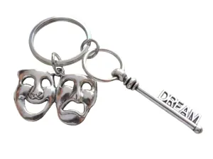 Theatre Masks & Dream Key Charm Keychain, Mask Charm, Drama Keychain, Graduation Keychain, Actors Keychain