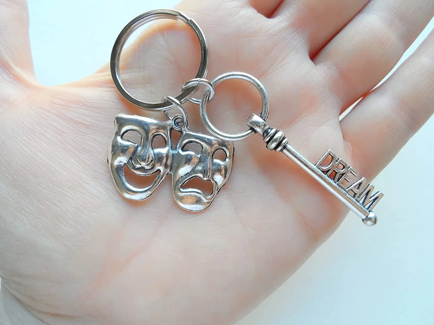 Theatre Masks & Dream Key Charm Keychain, Mask Charm, Drama Keychain, Graduation Keychain, Actors Keychain
