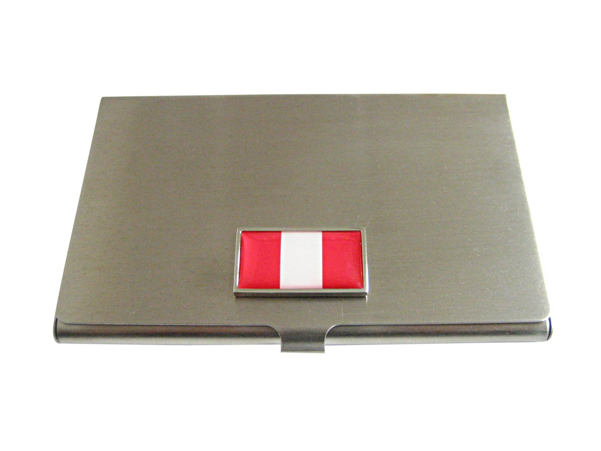 Thin Bordered Peru Flag Pendant Business Card Holder
