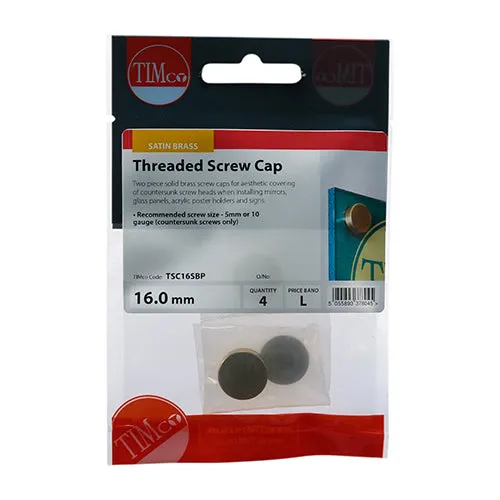 TIMCO Threaded Screw Caps Solid Brass Satin Brass - 16mm (4pcs)