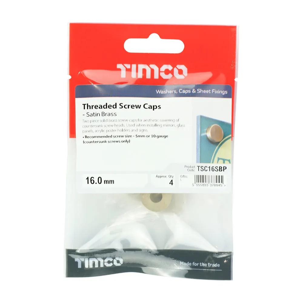 TIMCO Threaded Screw Caps Solid Brass Satin Brass - 16mm (4pcs)