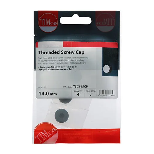 TIMCO Threaded Screw Caps Solid Brass Satin Chrome - 14mm (4pcs)