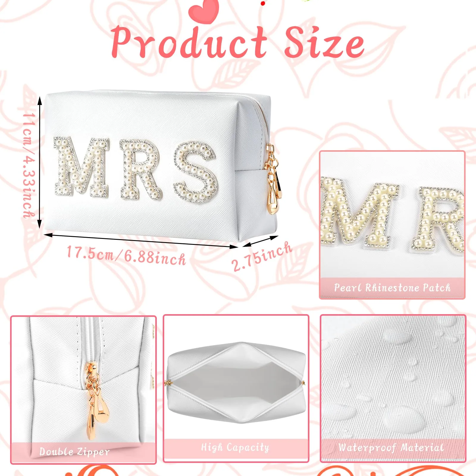 Tkifoda Bride to Be Gift Set, Bridal Shower Gift for Her, Bride Hair Claw Bride Hair Clip, Bride Makeup Bag, MRS Cosmetic Bag, Wedding Gifts Bachelorette Gifts for Bride