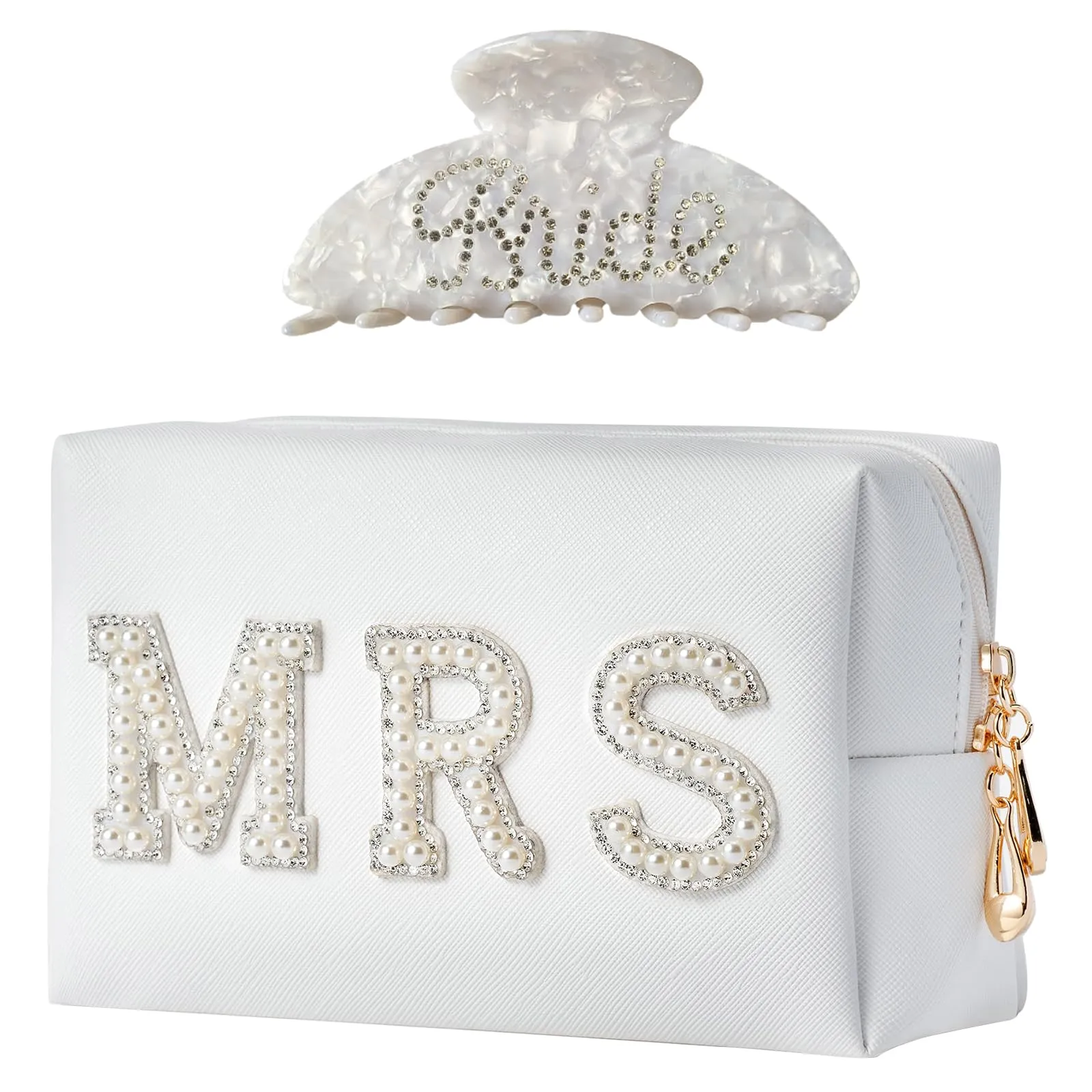 Tkifoda Bride to Be Gift Set, Bridal Shower Gift for Her, Bride Hair Claw Bride Hair Clip, Bride Makeup Bag, MRS Cosmetic Bag, Wedding Gifts Bachelorette Gifts for Bride