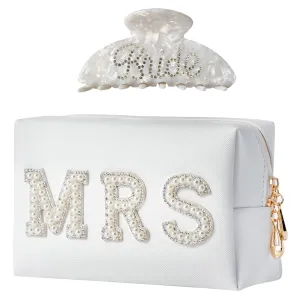Tkifoda Bride to Be Gift Set, Bridal Shower Gift for Her, Bride Hair Claw Bride Hair Clip, Bride Makeup Bag, MRS Cosmetic Bag, Wedding Gifts Bachelorette Gifts for Bride