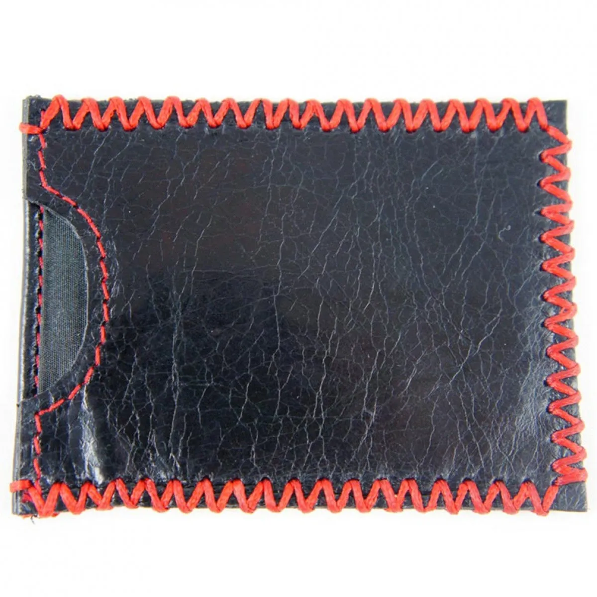 Tola Stanley Black Leather Credit Card Holder with Red Stitching