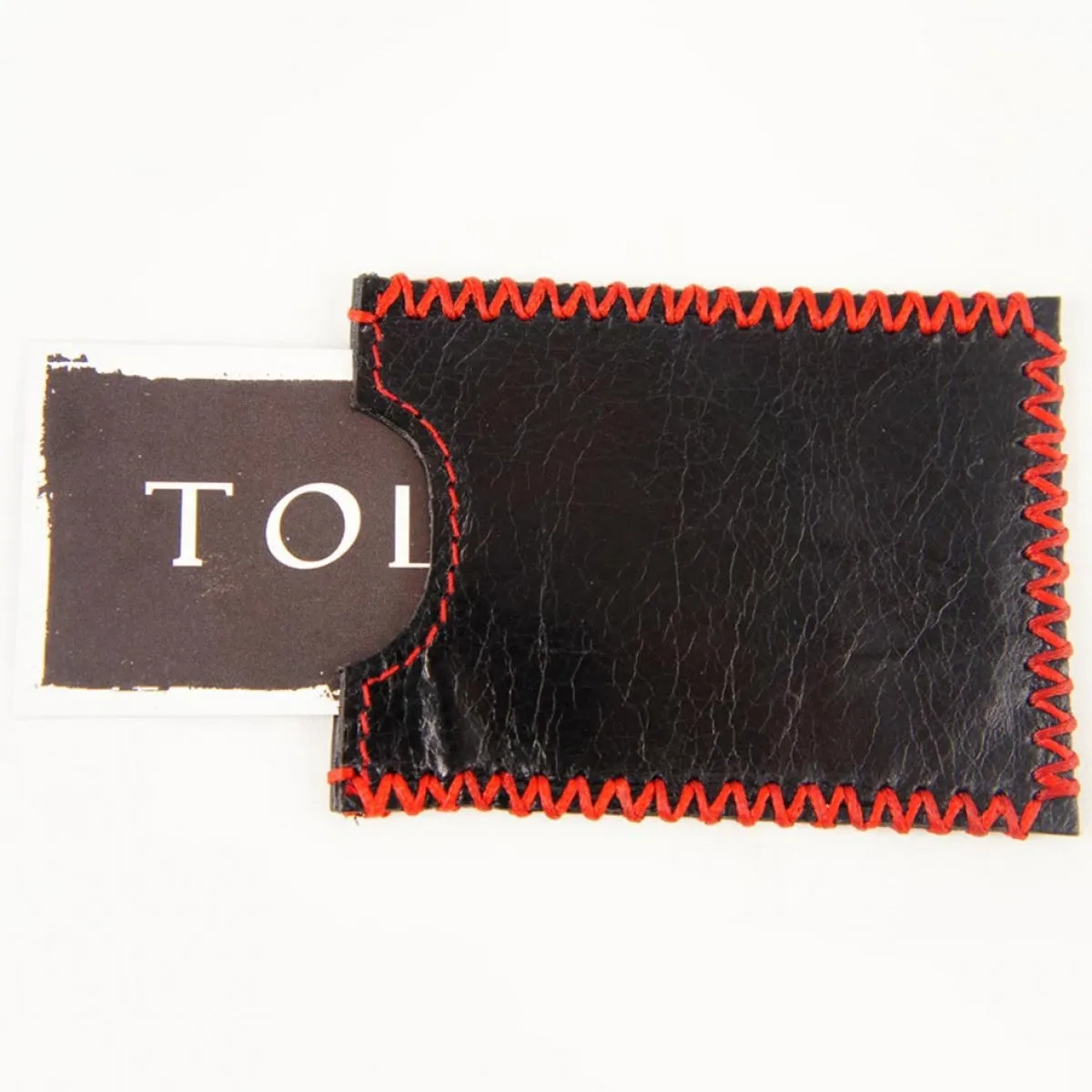 Tola Stanley Black Leather Credit Card Holder with Red Stitching