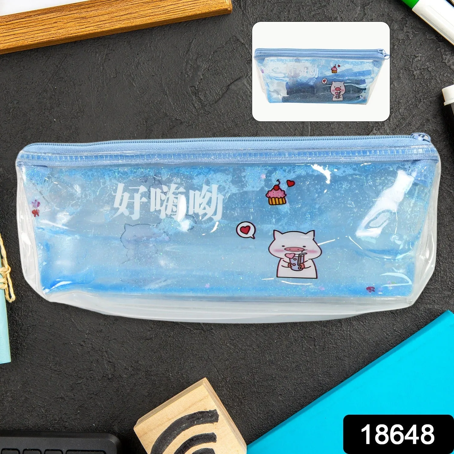 Transparent Unicorn Water Glitter Gel Pencil Zip Pouch (1 Pc)