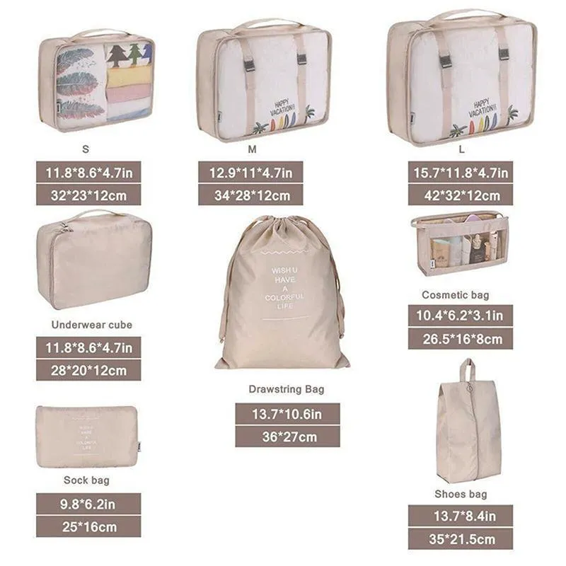 Travel Luggage Organiser Set 8PCS 6Colours Storage Bags