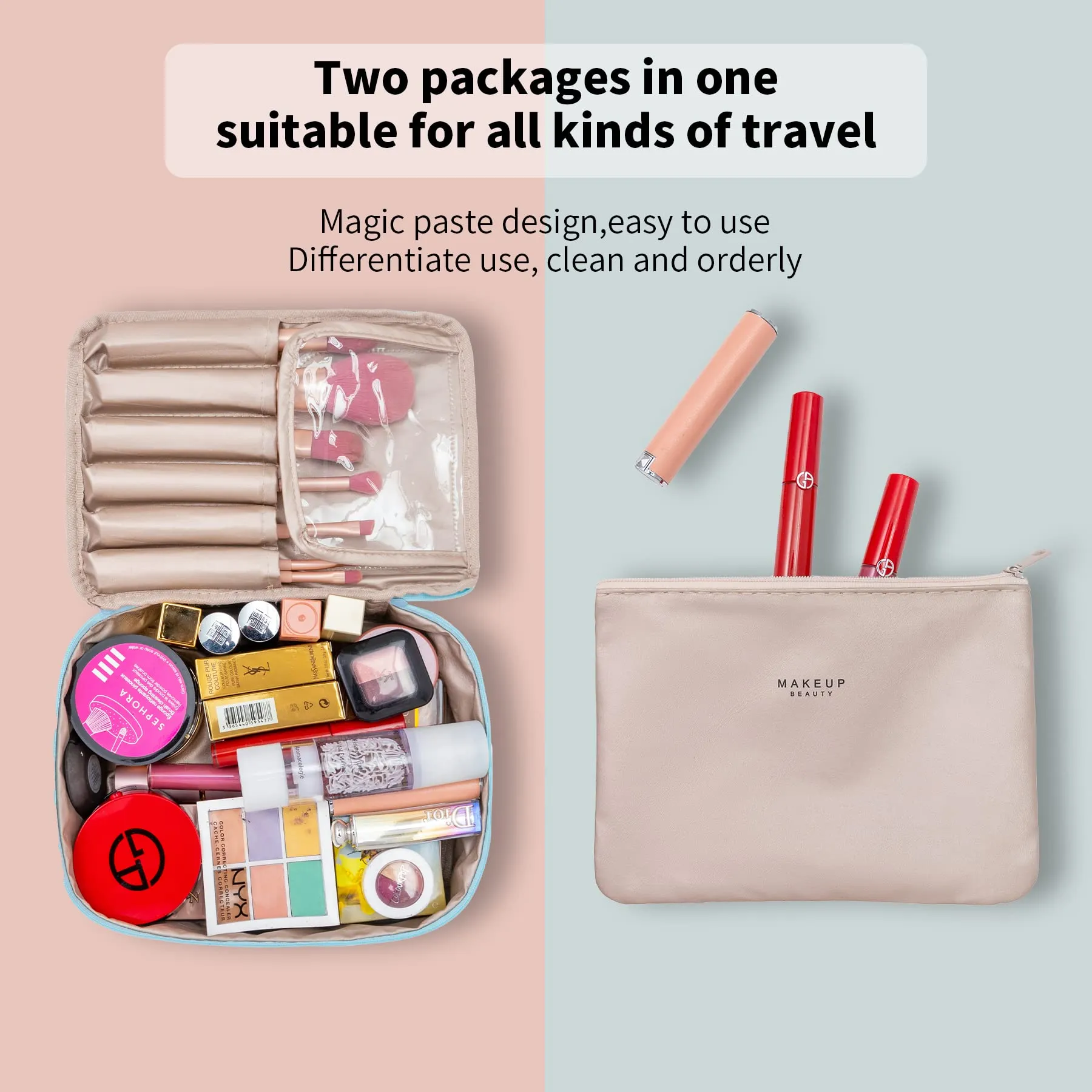 Travel Makeup Bag Cosmetic Bag Makeup Bag Toiletry bag for women and men (Blue)