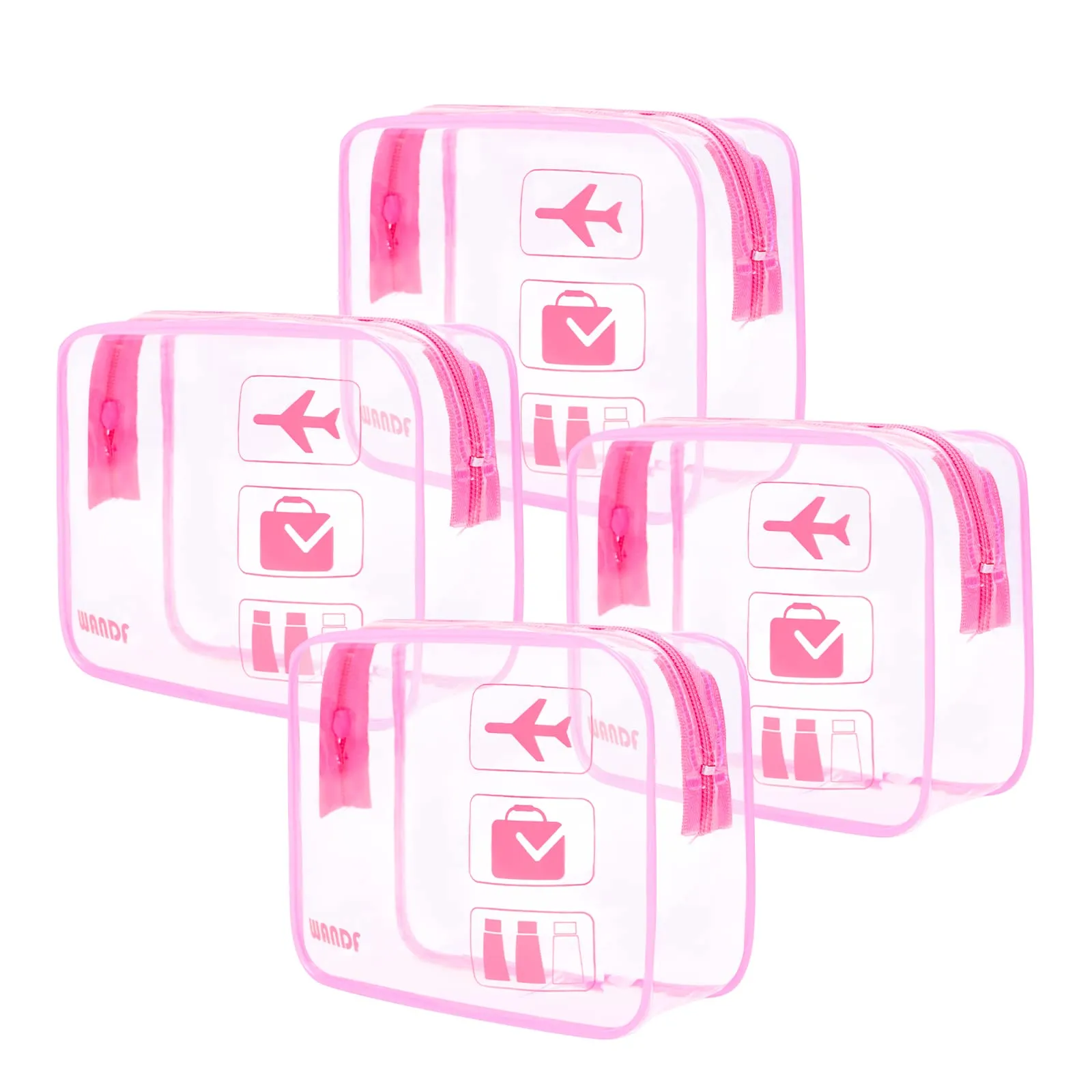 TSA Approved Clear Travel Toiletry Bag wih Zippers Carry-on Travel Accessories Quart Size Toiletries Cosmetic Pouch Makeup Bags for Men and Women (4pcs Pink)