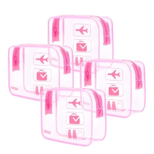TSA Approved Clear Travel Toiletry Bag wih Zippers Carry-on Travel Accessories Quart Size Toiletries Cosmetic Pouch Makeup Bags for Men and Women (4pcs Pink)